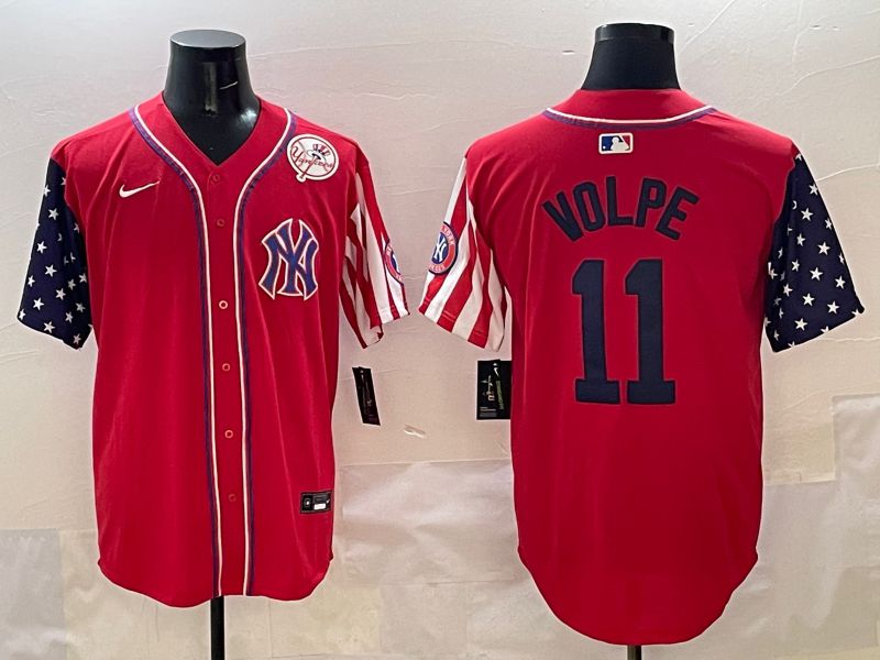 Men New York Yankees #11 Volpe Red a generation of national flags Jointly Name 2025 Nike MLB Jersey style 7->new york yankees->MLB Jersey